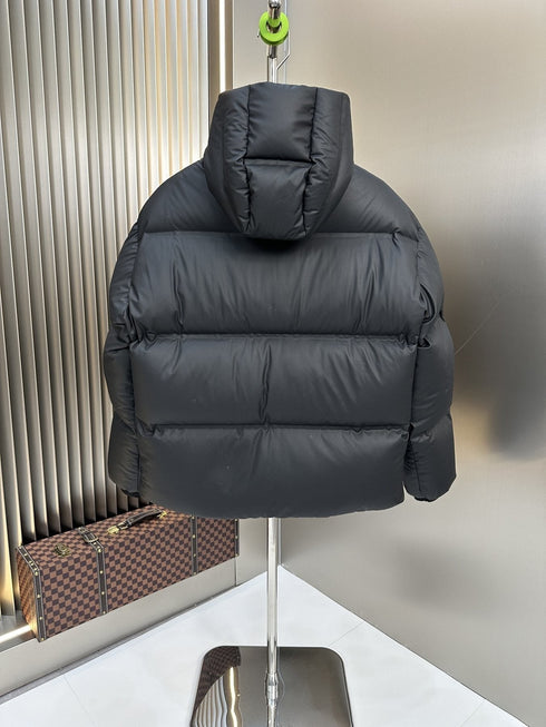 Prada Hooded Puffer Jacket with Red Chest Trim