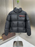 Prada Hooded Puffer Jacket with Red Chest Trim