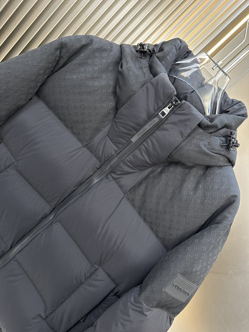 LV Dark Grey Hooded Quilted Puffer Coat