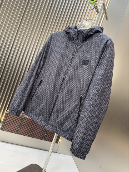 Fendi Micro-Pattern Hooded Zip Jacket