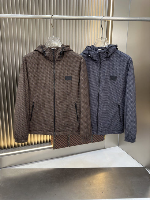 Fendi Micro-Pattern Hooded Zip Jacket