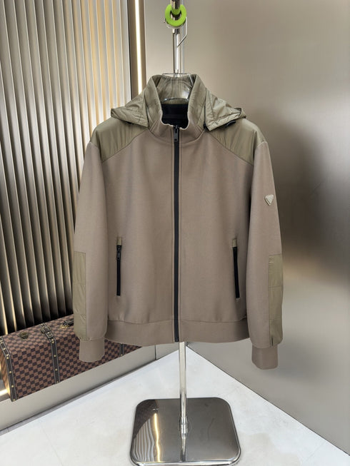 Prada Hooded Contrast-Panel Jacket