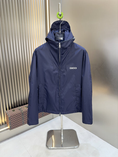 Gucci Navy Hooded Zip-Front Jacket