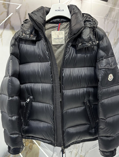 Moncler Black Glossy Hooded Puffer Coat