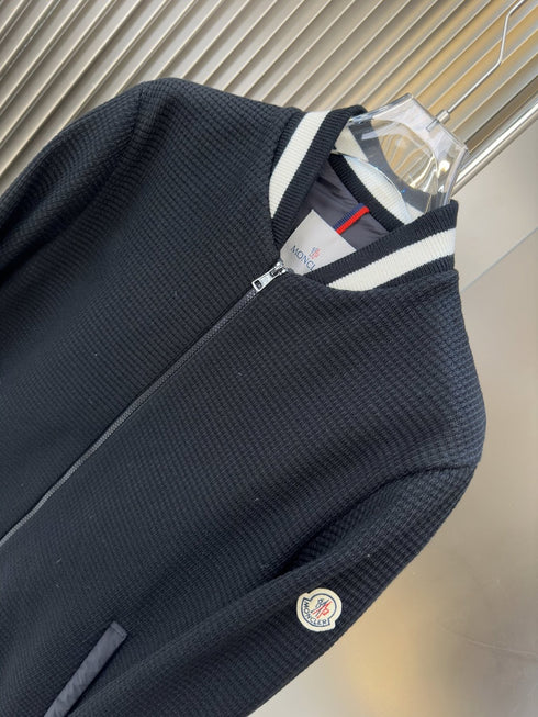 Moncler Black Striped-Trim Bomber Jacket