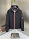 Moncler Black Hooded Contrast Zip Coat