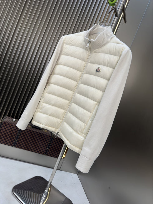 Moncler Quilted Knit-Sleeve Zip Jacket