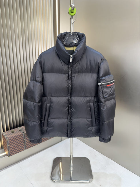 Prada Black Quilted Puffer Jacket with Contrast Lining