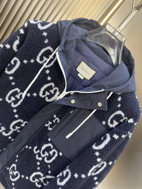 Gucci Navy Hooded Monogram Puffer Jacket