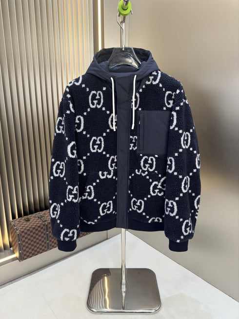 Gucci Navy Hooded Monogram Puffer Jacket