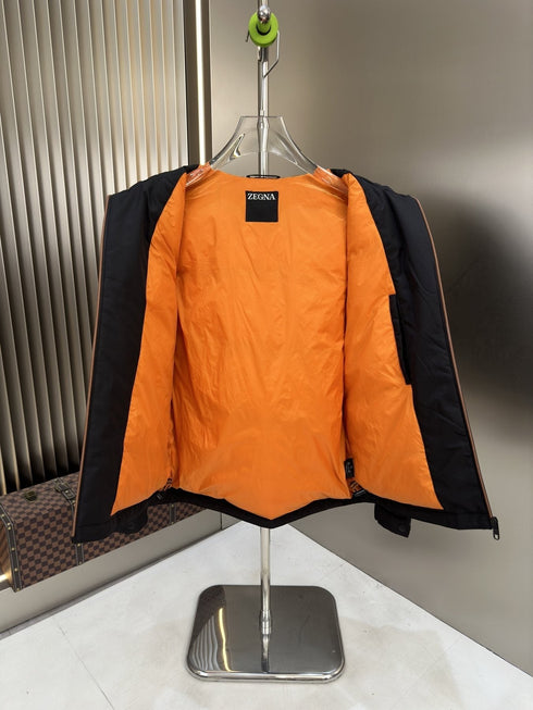 Zegna Hooded Puffer Coat with Orange Lining