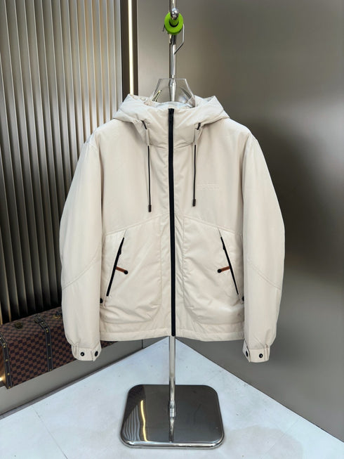 Zegna Hooded Puffer Coat with Orange Lining