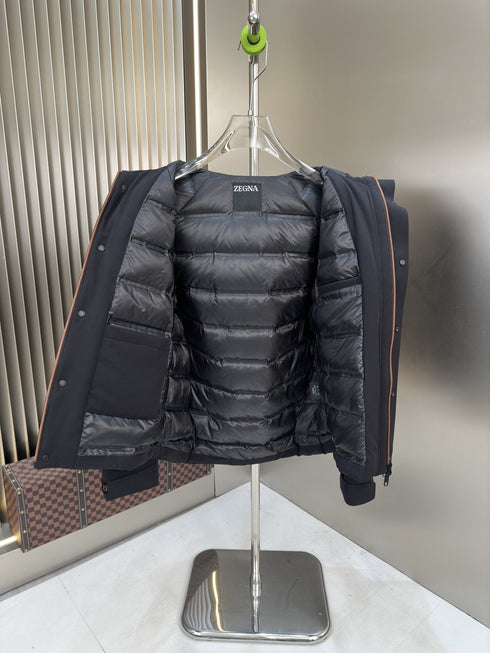 Zegna Hooded Utility Coat with Orange Trim