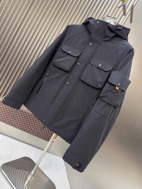 Zegna Hooded Utility Coat with Orange Trim