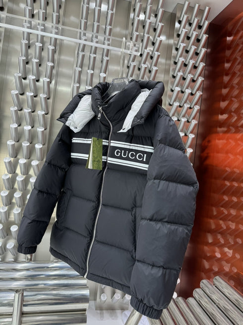 Gucci Hooded Striped Panel Puffer Jacket
