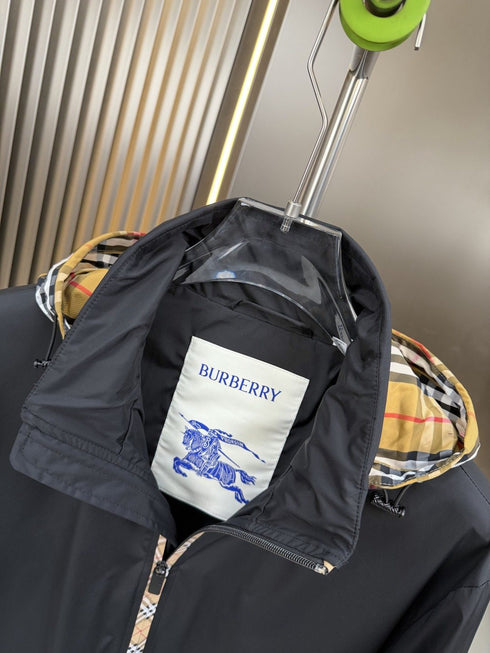 Burberry Black Check-Trim Hooded Jacket