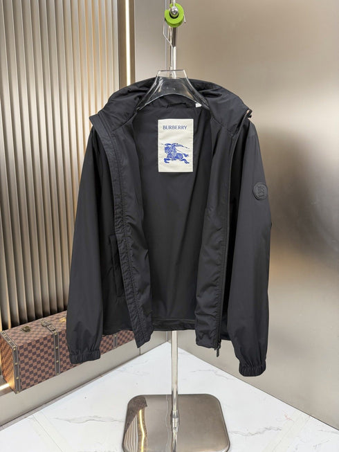 Burberry Black Check-Trim Hooded Jacket