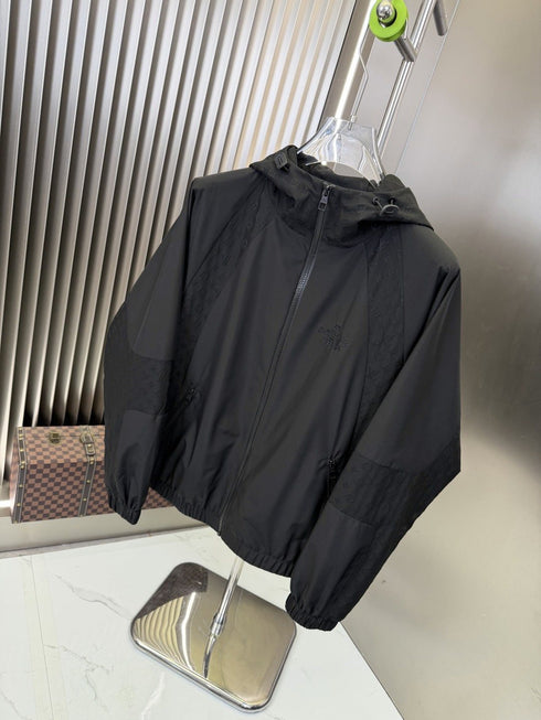LV Tonal Panel Hooded Zip-Front Jacket