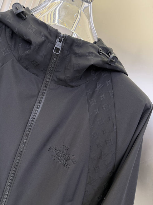 LV Tonal Panel Hooded Zip-Front Jacket