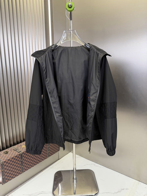 LV Tonal Panel Hooded Zip-Front Jacket