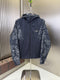 LV Navy Blue Hooded Zip Jacket with Patterned Panels