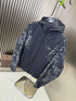 LV Navy Blue Hooded Zip Jacket with Patterned Panels