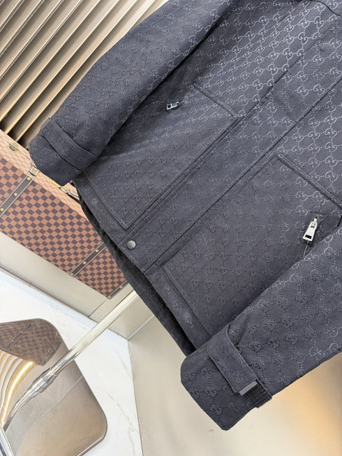 Gucci Black Tonal Monogram Hooded Jacket
