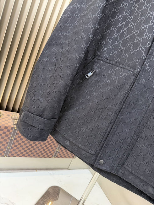 Gucci Black Tonal Monogram Hooded Jacket