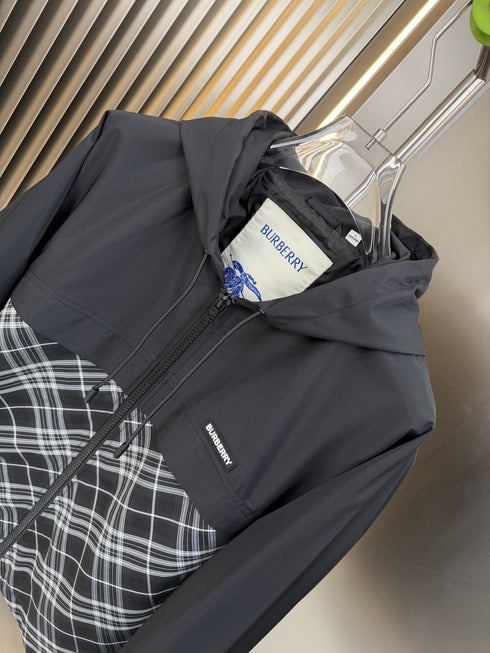 Burberry Hooded Zip Jacket with Check Panel