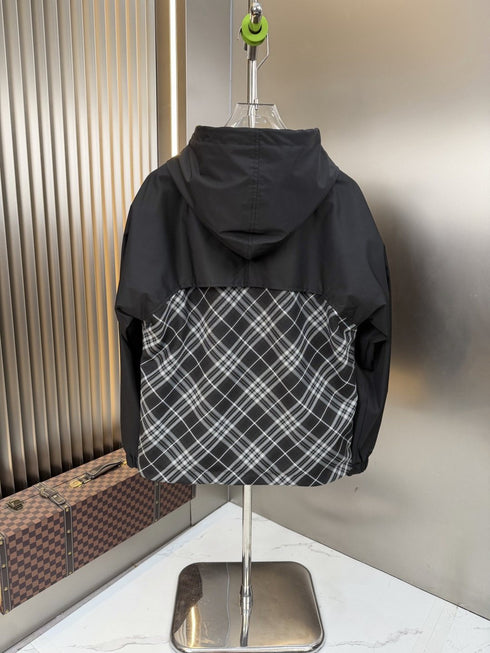 Burberry Hooded Zip Jacket with Check Panel