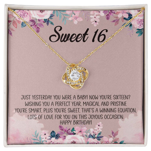 Sweet 16 Message Card Love Knot Necklace