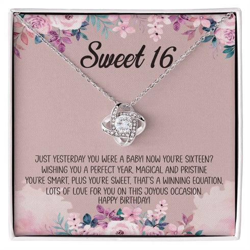Sweet 16 Message Card Love Knot Necklace