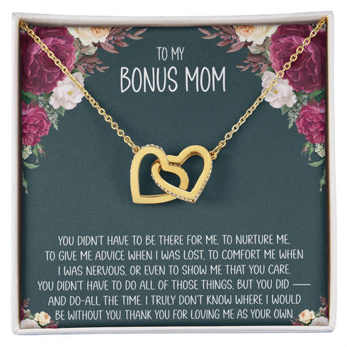 Bonus Mom Message Card Interlocking Heart Necklace