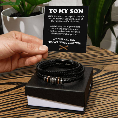 To My Son (Mother and Son Forever Linked Together) Message Card Bracelet