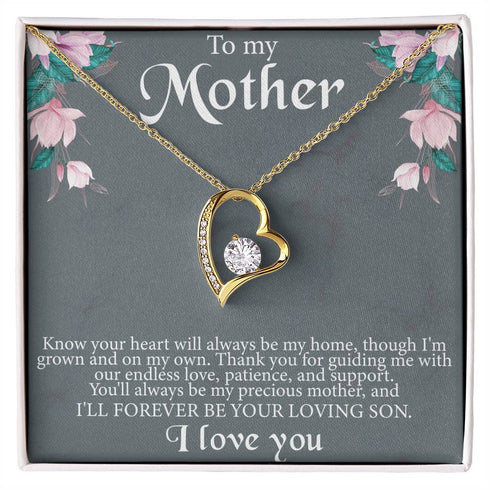 To My Mother From Son Message Card Heart Necklace