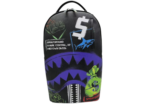Sprayground Shark Central Stencils- Black DLXSV Backpack Multicolor