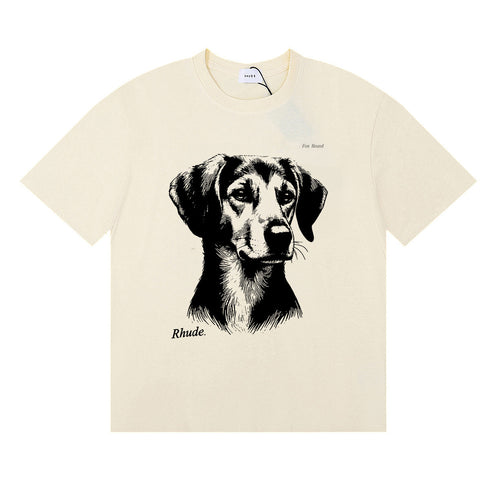 Rhude T-shirts Fox Hound Cotton Casual Short Sleeve Men and Women