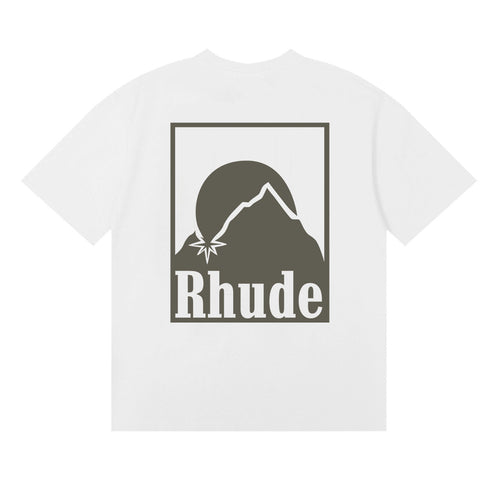 Rhude T-shirts Moon Badge Printing Cotton Casual Short Sleeve Men and Women