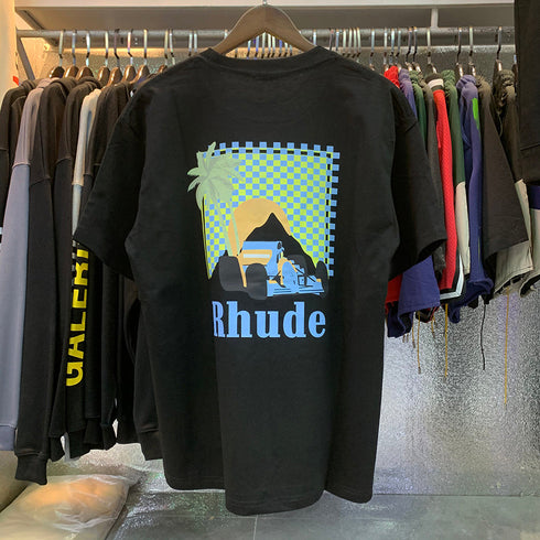 Rhude T-shirts Coconut Racing Printed Cotton Casual Short Sleeves Men and Women