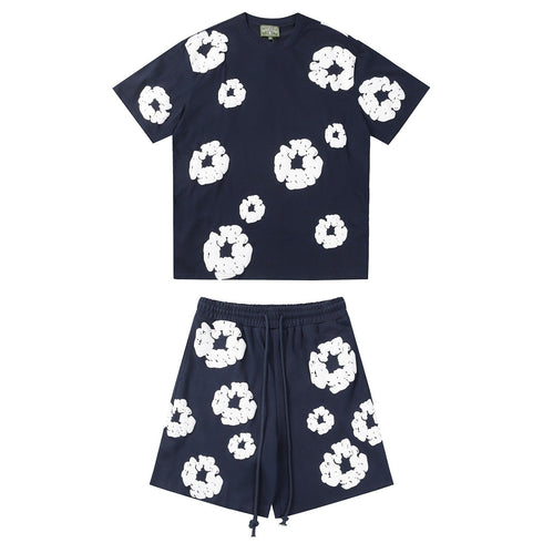 Denim Tears Outfit:T-shirt/Shorts (Separate Purchase Options) Puff Print Short Sleeve T-shirt Loose Couple Shorts Suit