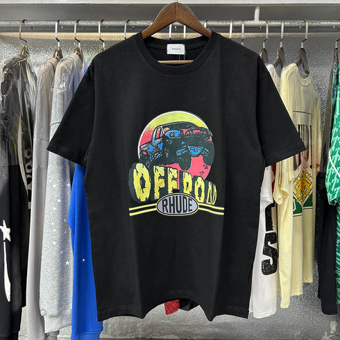 Rhude T-shirts Off-Road Vehicle Printed Cotton Casual Short Sleeve Men and Women