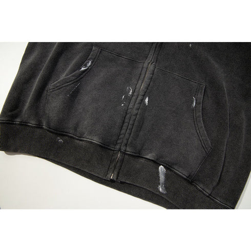 Gallery Dept Hoodie Embroidery Letter Splash Ink Wash Hooded Sweater Cardigan Jacket