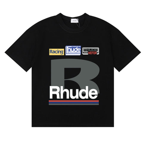 Rhude T-shirts Petrol Patch Racing Motor Cotton Casual Short Sleeve Men and Women
