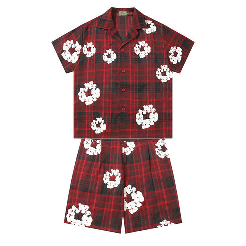 Denim Tears Shirt & Shorts 2 Piece Set Kapok Plaid Short Sleeve