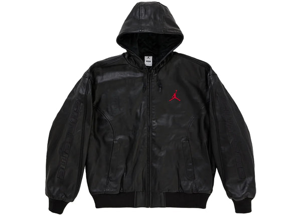 Supreme Jordan Hooded Leather Jacket (SS26) Black