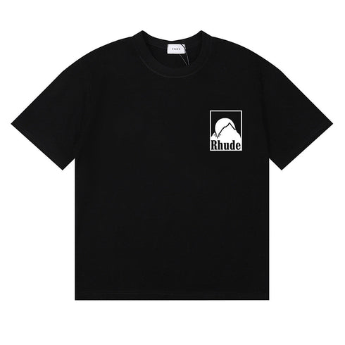 Rhude T-shirts Moon Badge Printing Cotton Casual Short Sleeve Men and Women