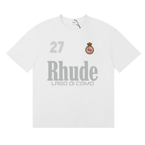 Rhude T-shirts LAGO DI COMO Printed Cotton Casual Short Sleeve Men and Women