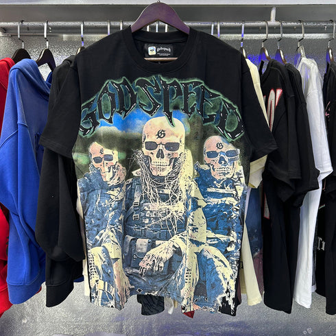 Godspeed T-shirts Skull Marines Printed Cotton Casual Short Sleeves Men and Women