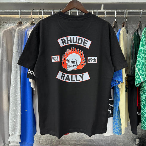 Rhude T-shirts Flame Death Knight Skull Print Cotton Casual Short Sleeve Men and Women