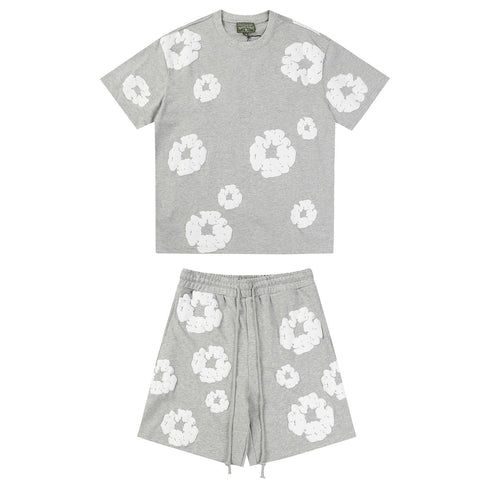 Denim Tears Outfit:T-shirt/Shorts (Separate Purchase Options) Puff Print Short Sleeve T-shirt Loose Couple Shorts Suit